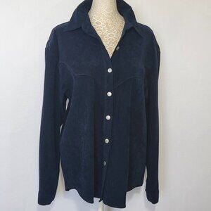 Desert West by Sherry Holt Women's SZ M Blue Faux Suede Long Sleeve Shirt Jacket